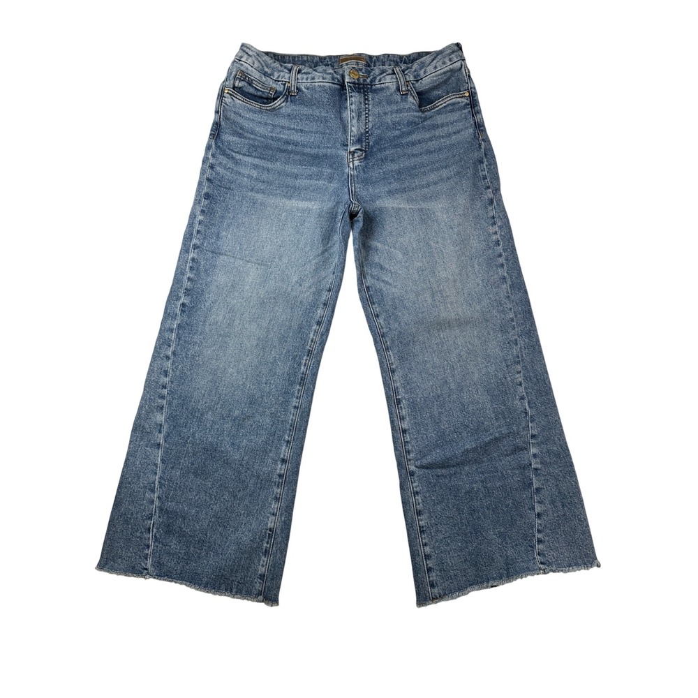 Kut from the Kloth Wide Leg Raw Hem Jeans Blue Denim Size 14 - Picture 2 of 9